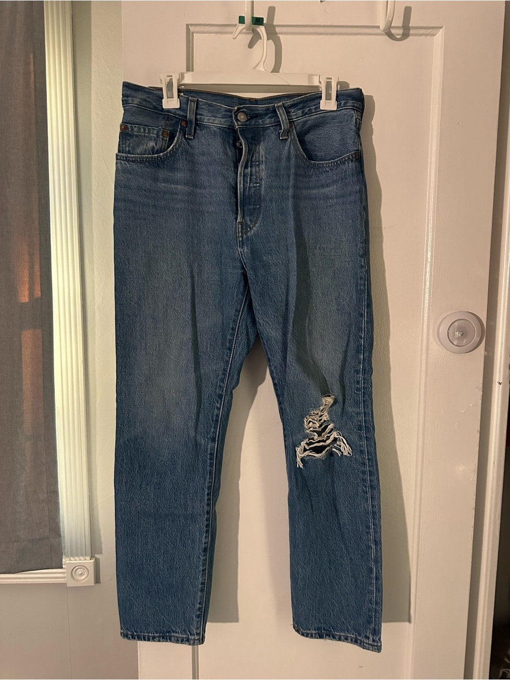 Levi's 501 Blue Straight Leg Jeans with Knee Distress